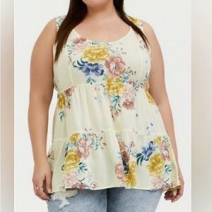 Torrid Women's Pastel Yellow Floral Sleeveless Tunic Blouse Size 0 Large 12